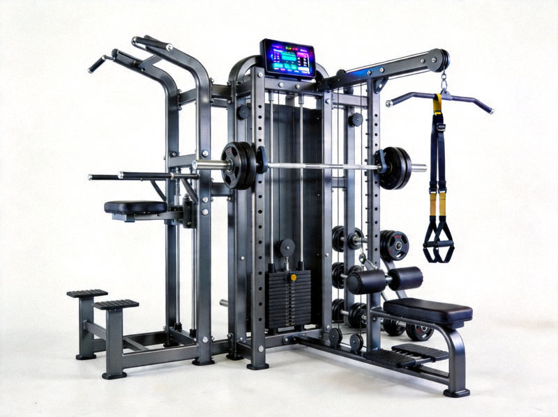 多功能综合训练器，支持力量训练和拉伸